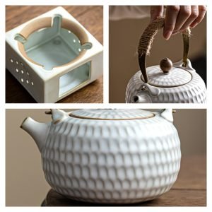 6.8 Fl Oz Antique Teal Ceramic Teapot With Candle Warmer