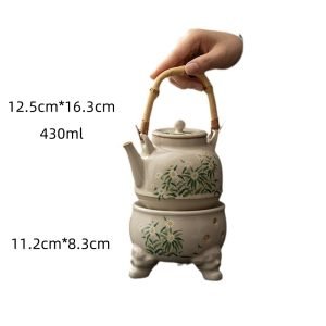 11.8 Fl Oz Black High Mountain Rough Pottery Teapot And Warmer