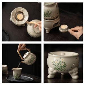 11.8 Fl Oz Black High Mountain Rough Pottery Teapot And Warmer