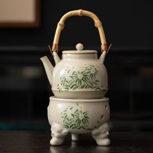 11.8 Fl Oz Black High Mountain Rough Pottery Teapot And Warmer