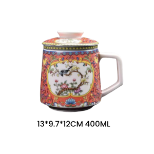 15.2 Fl Oz Colorful Antique Chinese Traditional Ceramic Tea Cups And Chawan Set With Lid And Ceramic Infuser