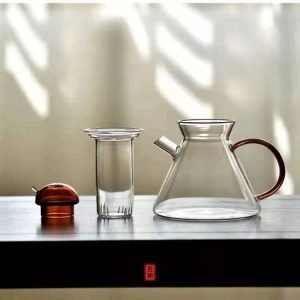 15.2 Fl Oz Wooden Handle Heat Resistant Glass Teapot With Removable Infuser