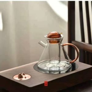 15.2 Fl Oz Wooden Handle Heat Resistant Glass Teapot With Removable Infuser