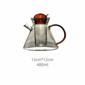 15.2 Fl Oz Wooden Handle Heat Resistant Glass Teapot With Removable Infuser