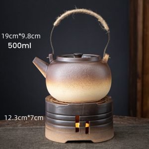 11.8 Fl Oz Black High Mountain Rough Pottery Teapot And Warmer