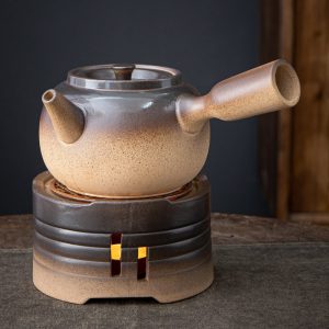 11.8 Fl Oz Black High Mountain Rough Pottery Teapot And Warmer