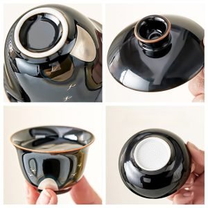 4.39fl Oz/130ml Wild Goose Pattern Black Glaze Porcelain Gaiwan Tea Set