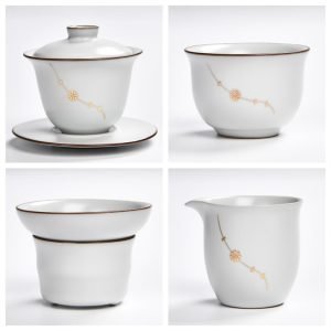 6.76fl Oz/200ml Golden Ginkgo Leaf Pattern White Porcelain Gaiwan Tea Set