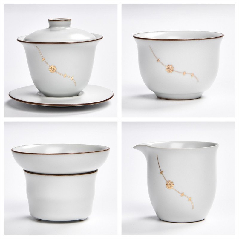 6.76fl Oz/200ml Golden Ginkgo Leaf Pattern White Porcelain Gaiwan Tea Set 6.76fl Oz/200ml Golden Ginkgo Leaf Pattern White Porcelain Gaiwan Tea Set