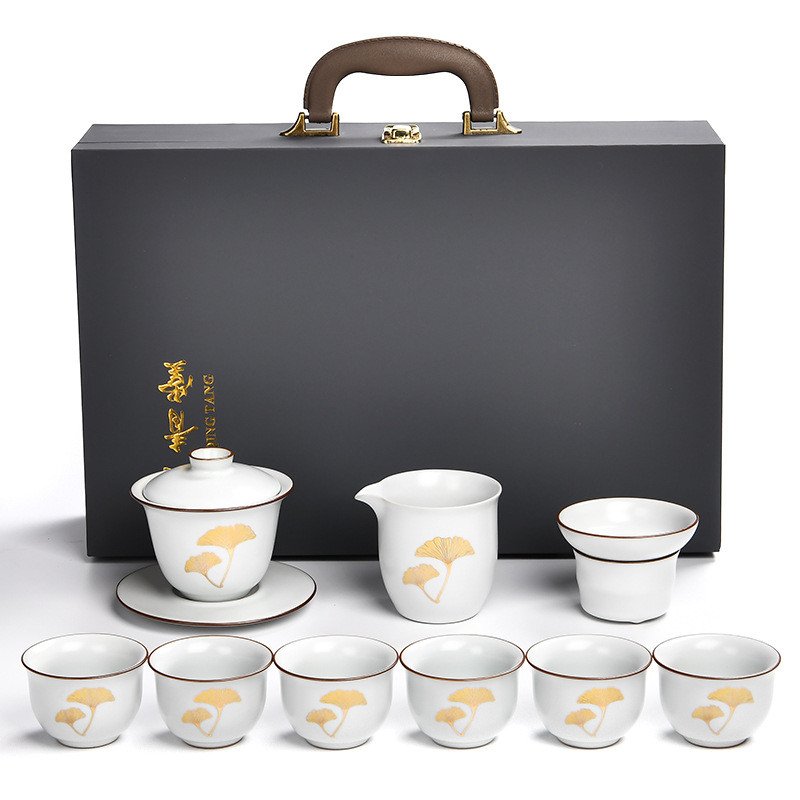 6.76fl Oz/200ml Golden Ginkgo Leaf Pattern White Porcelain Gaiwan Tea Set 6.76fl Oz/200ml Golden Ginkgo Leaf Pattern White Porcelain Gaiwan Tea Set