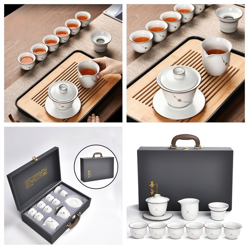 6.76fl Oz/200ml Golden Ginkgo Leaf Pattern White Porcelain Gaiwan Tea Set 6.76fl Oz/200ml Golden Ginkgo Leaf Pattern White Porcelain Gaiwan Tea Set