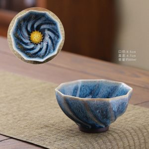 4.4 Fl Oz/130 Ml Peacock And Lotus Golden Gilded Jian Zhan Ceramic Teacups