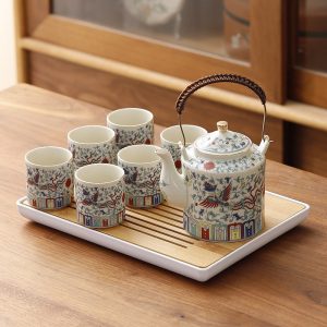 22.3 Fl Oz/660 Ml Hand Painted Phoenix Ancient Pattern Chinese Ceramic Teapot And Cup Set