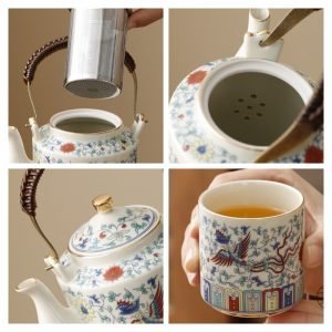 22.3 Fl Oz/660 Ml Hand Painted Phoenix Ancient Pattern Chinese Ceramic Teapot And Cup Set