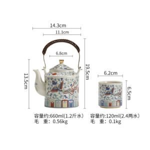 22.3 Fl Oz/660 Ml Hand Painted Phoenix Ancient Pattern Chinese Ceramic Teapot And Cup Set