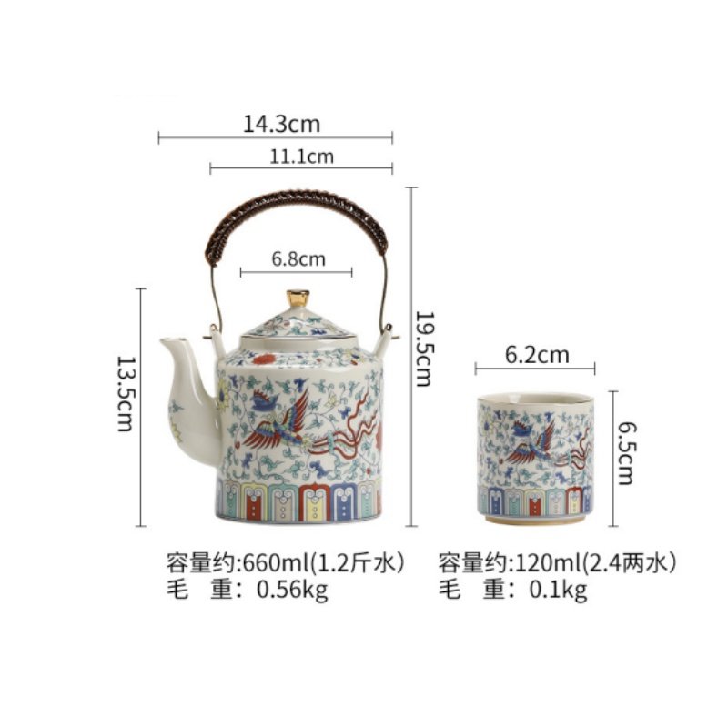 22.3 Fl Oz/660 Ml Hand Painted Phoenix Ancient Pattern Chinese Ceramic Teapot And Cup Set 22.3 Fl Oz/660 Ml Hand Painted Phoenix Ancient Pattern Chinese Ceramic Teapot And Cup Set
