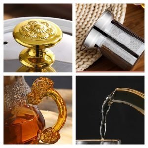 12.8 Fl Oz Pink Small Glass Teapot And Cups With Infuser For Blooming Tea