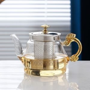 12.8 Fl Oz Pink Small Glass Teapot And Cups With Infuser For Blooming Tea