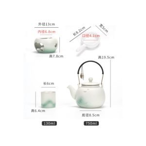 25.3 Fl Oz/750 Ml Celadon And White Porcelain Chinese Teapot And Cup Set