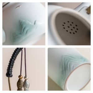 25.3 Fl Oz/750 Ml Celadon And White Porcelain Chinese Teapot And Cup Set