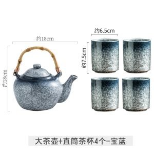 8.1 Fl Oz/240 Ml Antique Blue Ice Crackle Glaze Chinese Teapot And Cup Porcelain Set