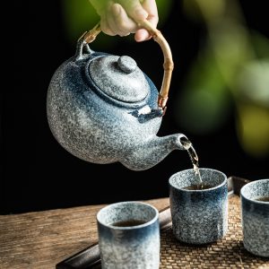 8.1 Fl Oz/240 Ml Antique Blue Ice Crackle Glaze Chinese Teapot And Cup Porcelain Set
