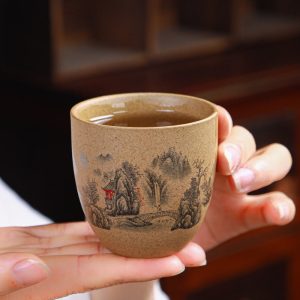 27 Fl Oz/800 Ml Mountain And Lotus Antique Traditional Chinese Clay Teapot Set