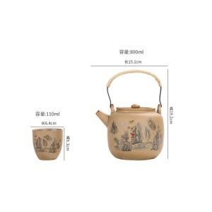 27 Fl Oz/800 Ml Mountain And Lotus Antique Traditional Chinese Clay Teapot Set