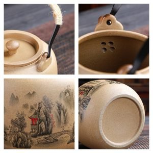 27 Fl Oz/800 Ml Mountain And Lotus Antique Traditional Chinese Clay Teapot Set