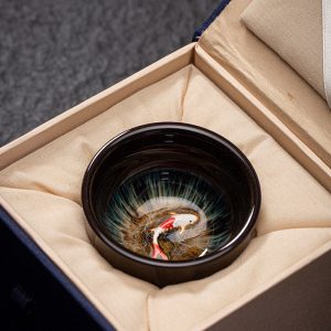 4.4 Fl Oz/130 Ml Peacock And Lotus Golden Gilded Jian Zhan Ceramic Teacups