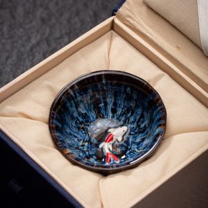 4.4 Fl Oz/130 Ml Peacock And Lotus Golden Gilded Jian Zhan Ceramic Teacups