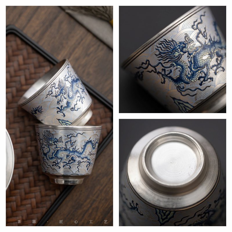 2 Fl Oz/60 Ml Small Silver Gilded Inner Dragon Pattern Chinese Bone China Tea Cup 2 Fl Oz/60 Ml Small Silver Gilded Inner Dragon Pattern Chinese Bone China Tea Cup