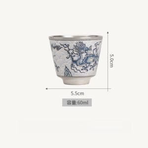 2 Fl Oz/60 Ml Small Silver Gilded Inner Dragon Pattern Chinese Bone China Tea Cup