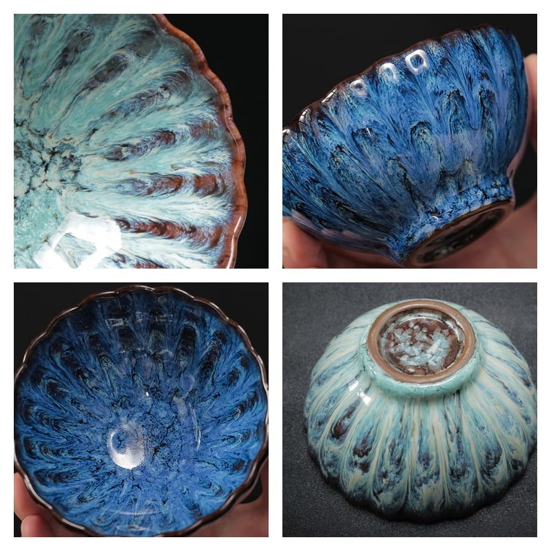 4.4 Fl Oz/130 Ml Peacock And Lotus Golden Gilded Jian Zhan Ceramic Teacups 4.4 Fl Oz/130 Ml Peacock And Lotus Golden Gilded Jian Zhan Ceramic Teacups