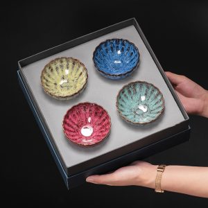 4.4 Fl Oz/130 Ml Peacock And Lotus Golden Gilded Jian Zhan Ceramic Teacups