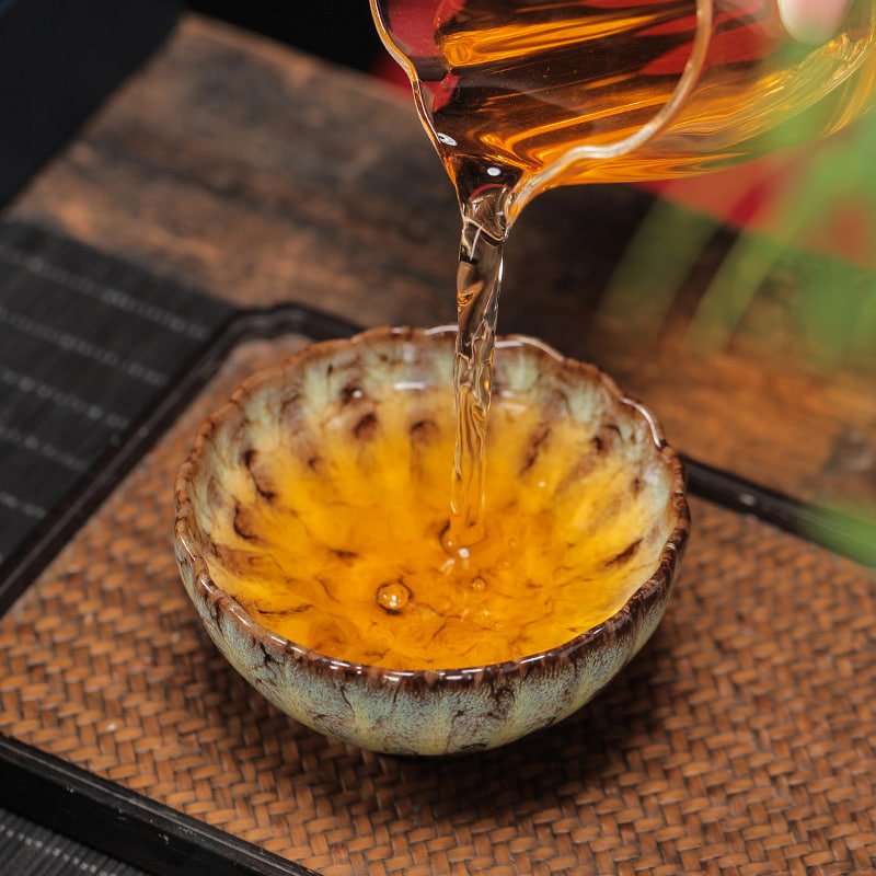 4.4 Fl Oz/130 Ml Peacock And Lotus Golden Gilded Jian Zhan Ceramic Teacups 4.4 Fl Oz/130 Ml Peacock And Lotus Golden Gilded Jian Zhan Ceramic Teacups