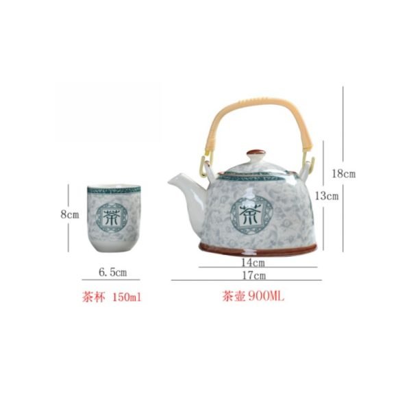 30.4 Fl Oz/900 Ml Vintage Porcelain Chinese Teapot With Bamboo Handle Set