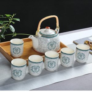 30.4 Fl Oz/900 Ml Vintage Porcelain Chinese Teapot With Bamboo Handle Set