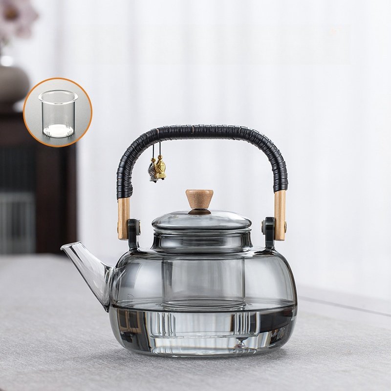 60.9 Fl Oz Large Capacity Amber Borosilicate Vintage Glass Teapot For Sale 60.9 Fl Oz Large Capacity Amber Borosilicate Vintage Glass Teapot For Sale