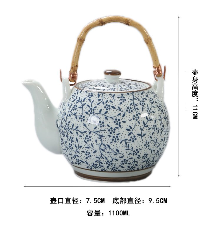 33.8 Fl Oz/1000 Ml Blue And Pink Flower Vintage Chinese Teapot With Bamboo Handle 33.8 Fl Oz/1000 Ml Blue And Pink Flower Vintage Chinese Teapot With Bamboo Handle