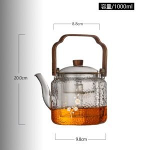 60.9 Fl Oz Large Capacity Amber Borosilicate Vintage Glass Teapot For Sale