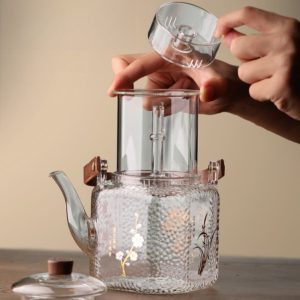 60.9 Fl Oz Large Capacity Amber Borosilicate Vintage Glass Teapot For Sale