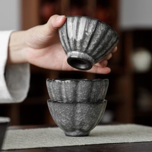 4.4 Fl Oz/130 Ml Peacock And Lotus Golden Gilded Jian Zhan Ceramic Teacups