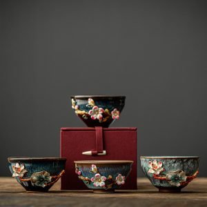 4.4 Fl Oz/130 Ml Cloisonné Fur Style Plum Jian Zhan Ware Teacups