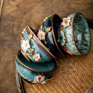 4.4 Fl Oz/130 Ml Cloisonné Fur Style Plum Jian Zhan Ware Teacups