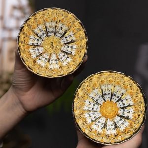 4.4 Fl Oz/130 Ml Peacock And Lotus Golden Gilded Jian Zhan Ceramic Teacups