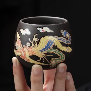 15.2 Fl Oz Colorful Antique Chinese Traditional Ceramic Tea Cups And Chawan Set With Lid And Ceramic Infuser