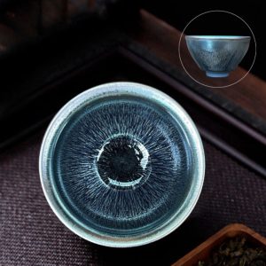 4.7 Fl Oz/140 Ml Crystal Blue Hare’s Fur Style Jian Zhan Ware Tea Cup
