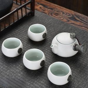 5.9 Fl Oz/175 Ml Small White Ceramic Chinese Teapot And Cup Set