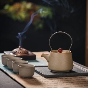 5.9 Fl Oz/175 Ml Small Rough Pottery Ancient Chinese Teapot And Cup Set